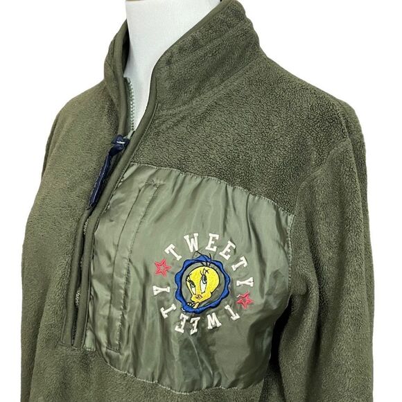 Vintage Y2K Green Looney Toons Tweety Bird Half Zip Pullover Fleece S - Picture 5 of 9